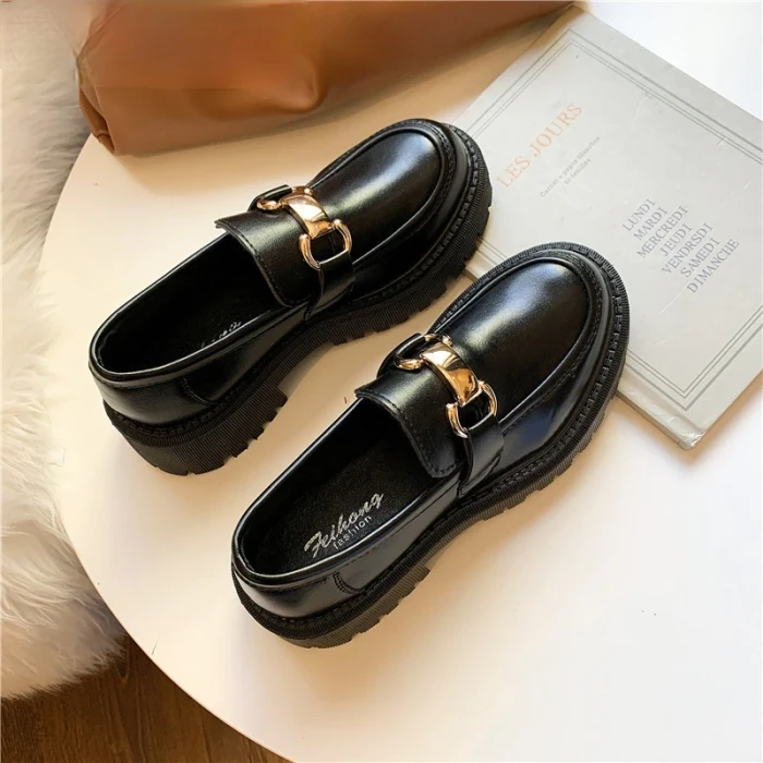 2021 Spring and Autumn New Women's Flat Shoes Ladies Leather Platform Shoes Casual Buckle Shoes Ladies Fashion All-match Shoes