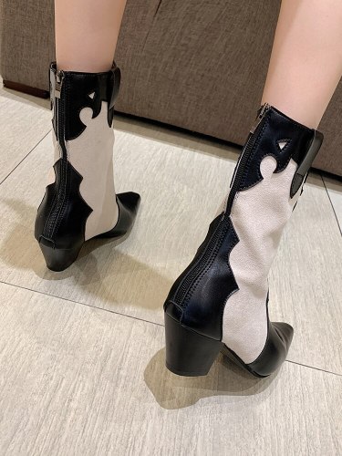 Fashion Boots Women's Shoes Spring and Autumn 2021 New Fashion Back Zipper Pointed Thick Heel Non-slip Chelsea Boots