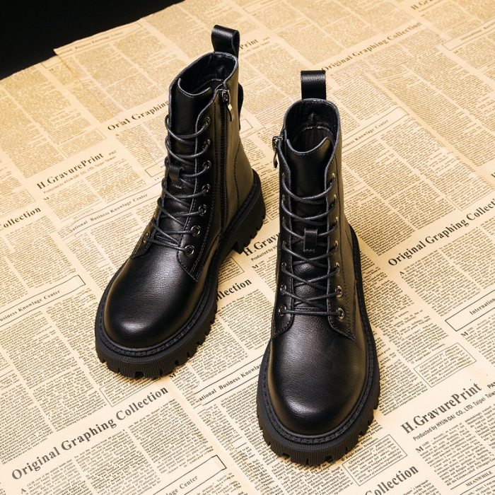Autumn Boots Women's Shoes Women's Shoes Fashion Round Leather Ankle Boots 2021 Winter Stretch Black Boots Comfortable Boots