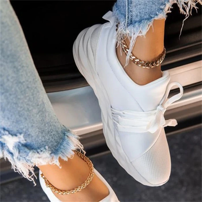 2021Autumn Sneakers Women Casual Breathable Sport Shoes Lace Up Loafers Ladies White Sneakers Outdoor Walking Running Shoes New