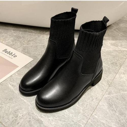 Womens Boots Winter Female Martin Botas Ankle PU Leather Shoes Round Toe Mujer Motorcycle Solid Chelsea Booties