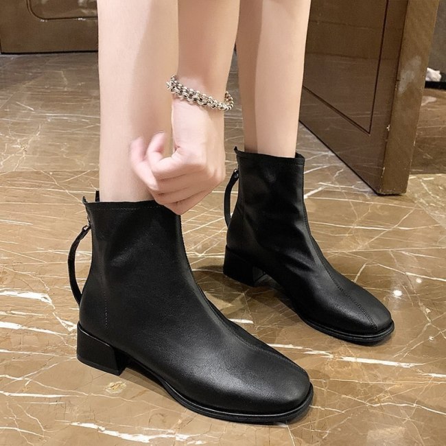 Women's New Square Toe Zipper Single Boots