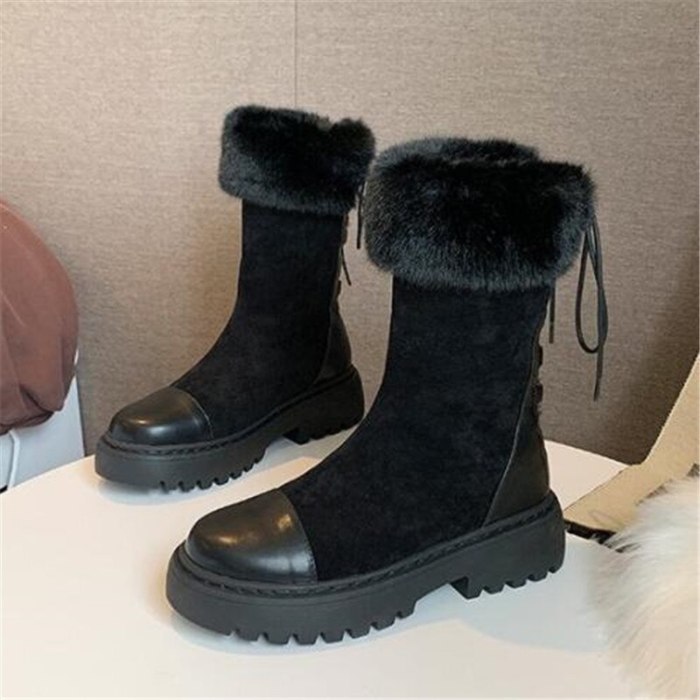 Women Mid-calf Boots High Tube Thick Fleece Models Autumn Winter Plush Snow Boots Big Cotton Shoes Woman Quality Warm Boots
