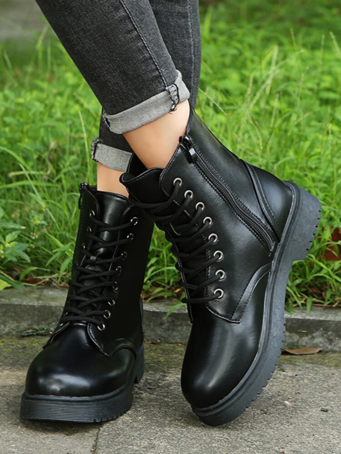 Women's Soft Leather Lace Up Platform Boots