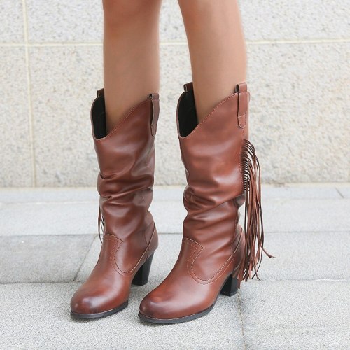 New PU Leather Mid-calf High Heels Boots