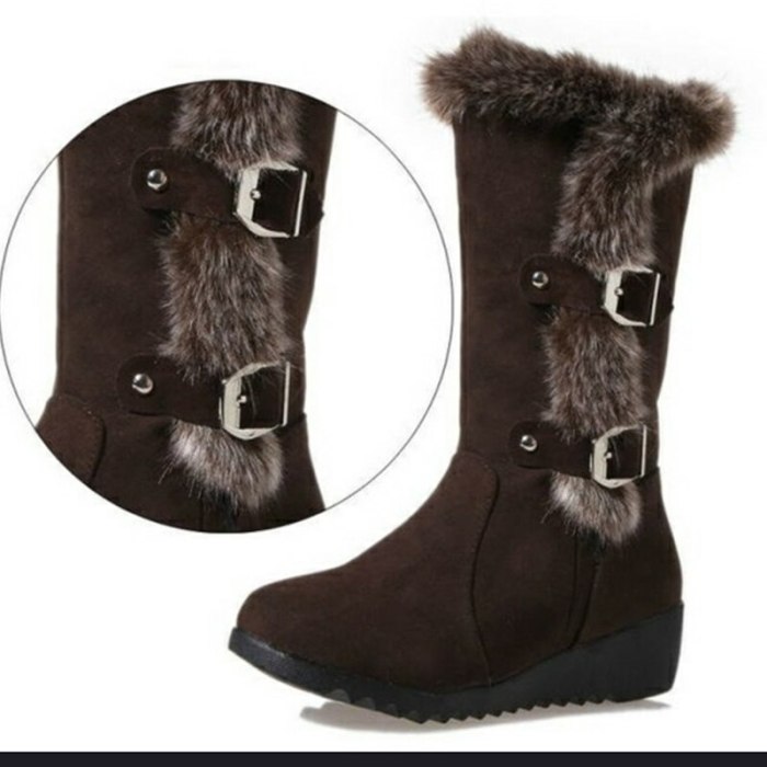 New Winter Women Boots Casual Warm Fur Mid-Calf Boots shoes Women Slip-On Round Toe wedges Snow Boots shoes Muje Plus size