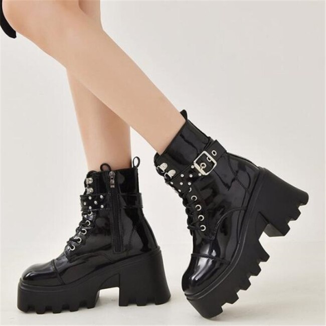 Autumn winter thick-soled thick-heeled women's snow boots lace-up zipper womens boots fashion casual women's shoes riding boots