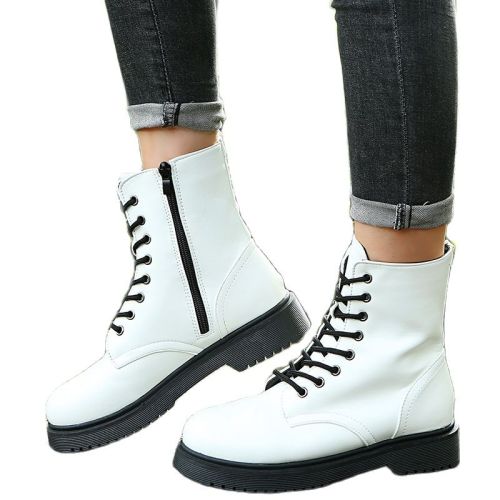 Motorcycle Women's Boots Winter Soft Leather Shoes Black Botas Wedges Female Lace Up Platforms Women White Botas 2021  New Style