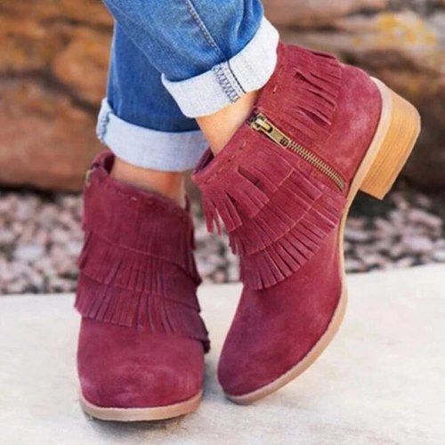 2021New Women Boots Female tassel Winter Boots Waterproof Warm Ankle Thick heel Boots Ladies Shoes Woman Warm Fur Botas Mujer