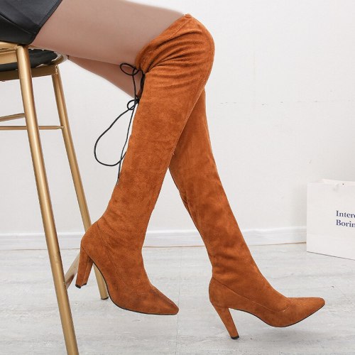 Big Size 43 Over The Knee Boots Heels Autumn Fashion Pointed Heel Boots Women Comfortable Shoes Knee High Boots High Heels Sexy