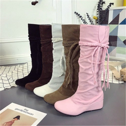 2021 Winter Boots for Women Rubber Fringe Wedge Heel Round Head Keep Warm Martin Boots Snow Boots Botas De Mujer Large Size