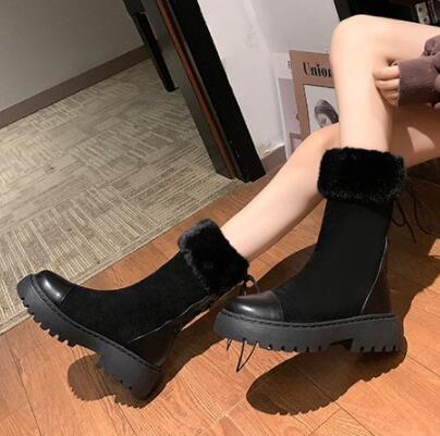 Women Mid-calf Boots High Tube Thick Fleece Models Autumn Winter Plush Snow Boots Big Cotton Shoes Woman Quality Warm Boots