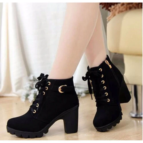 New spring Winter Women Pumps Boots High Quality Lace-up European Ladies shoes PU high heels Boots Fast delivery