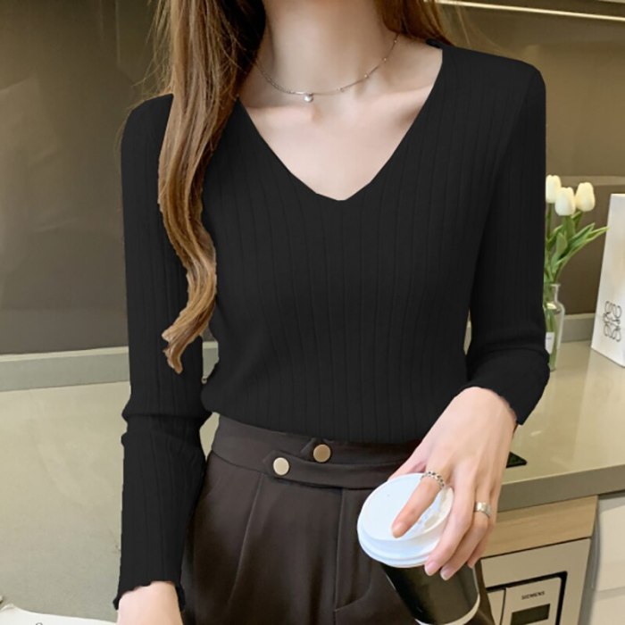 Women's Fashion V Neck Solid Sweaters
