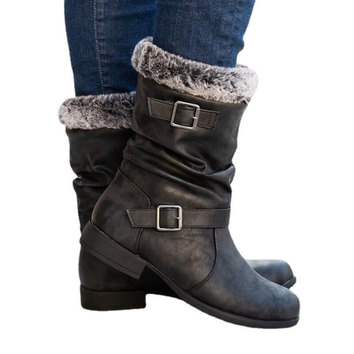 Casual Winter Plush Warm Women's Boots Outdoor Casual Personality Low-heel Mid-nude Boots Boots Female Women Shoes Fashion