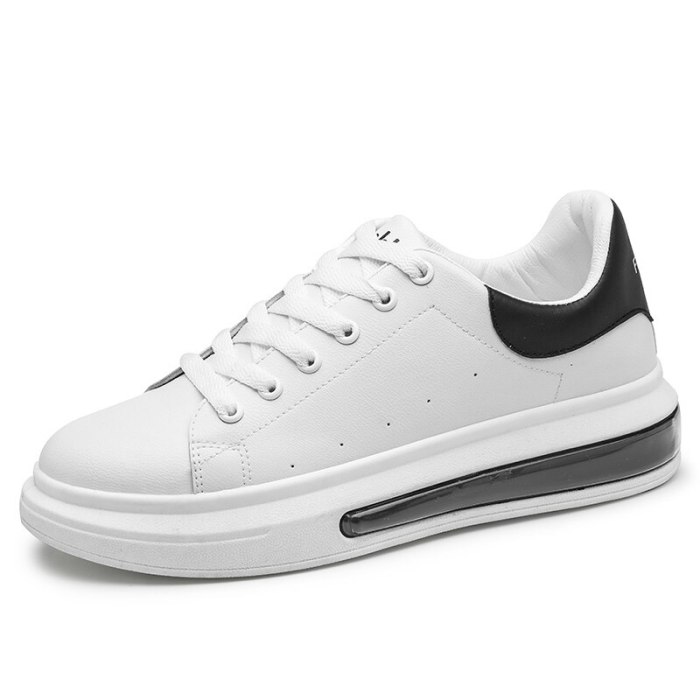 Men's Pu Leather Black White Outdoor Flat Sneakers