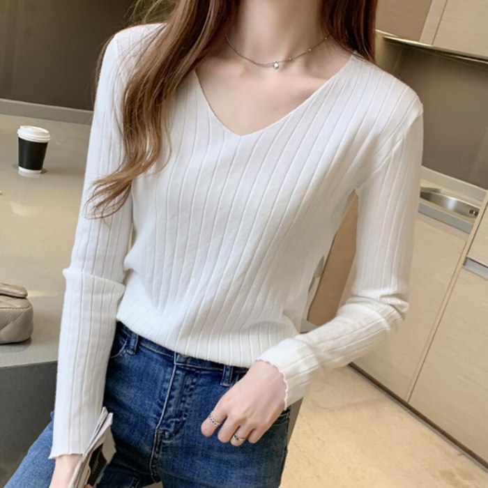 Women's Fashion V Neck Solid Sweaters