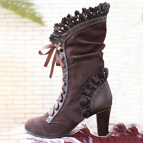 High Heel Boots Women Steampunk Women Sexy Leather Suede Boots Autumn Vintage Winter Shoes Women Lace Up Cosplay Boots