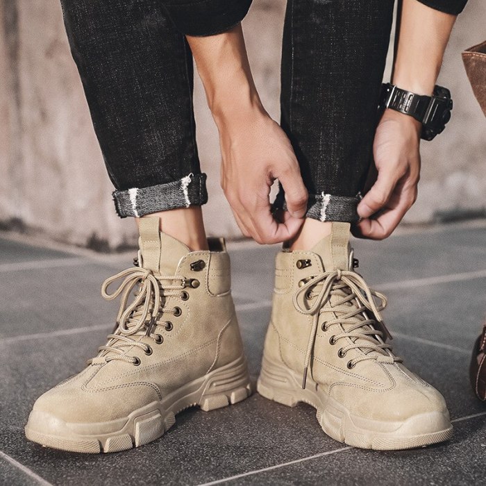 Men Boots Leather Waterproof Lace Up Military Boots Men New Autumn Winter Ankle Lightweight Shoes For Men Casual Non Slip