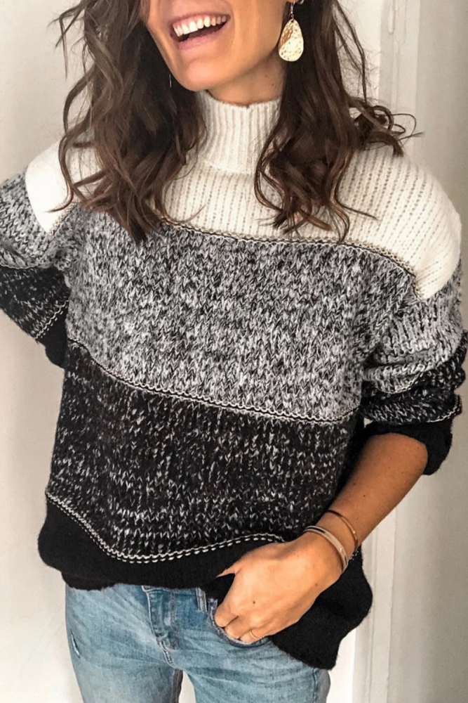 Fashion Turtleneck Color-block Striped Sweaters