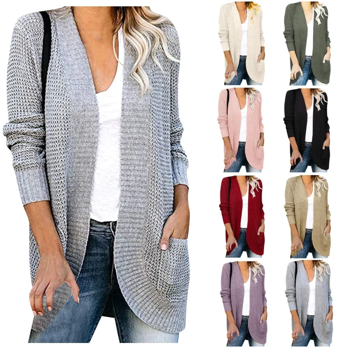 Women's Solid Color Simple Style Casual Cardigan Long-sleeved Autumn Winter Knitted Sweater Korean Fashion Loose Sweater