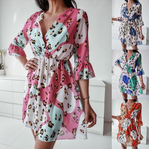 Summer V-Neck Butterfly Sleeve Fashion Casual Dress