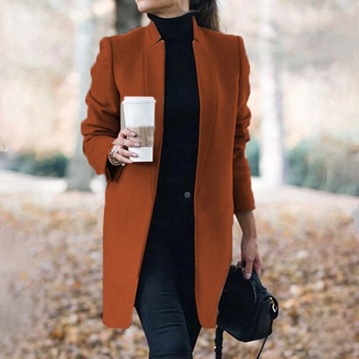 2021 Autumn Winter Thin Cardigan Solid Stand Collar Women Wool Coat Fashion Female Long Jackets Coats Plus Size