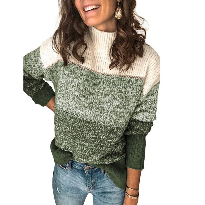 Fashion Turtleneck Color-block Striped Sweaters