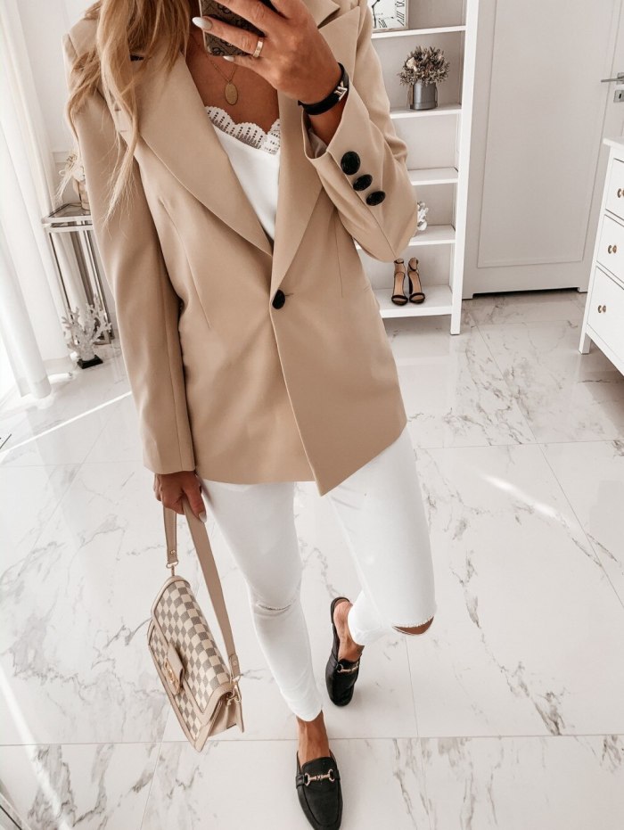 Autumn Winter Fashion Women Solid Color Casual Long Sleeve Suit Small Jacket Slim Turn-down Collar Slim Buttons Elegant Cardigan
