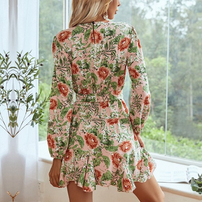 Women's Summer Flowers Print Ruffles Cute Casual Dress