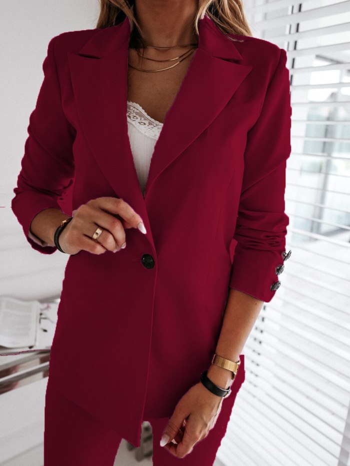 Autumn Winter Fashion Women Solid Color Casual Long Sleeve Suit Small Jacket Slim Turn-down Collar Slim Buttons Elegant Cardigan