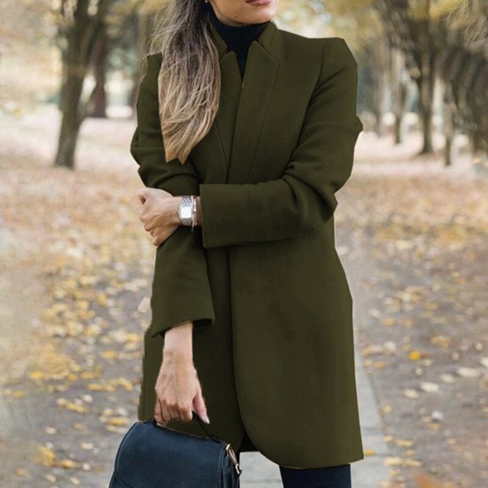 2021 Autumn Winter Thin Cardigan Solid Stand Collar Women Wool Coat Fashion Female Long Jackets Coats Plus Size