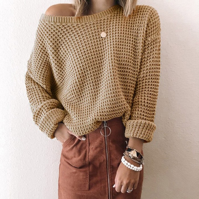 Autumn Women Knitted Solid Color Loose Sweaters