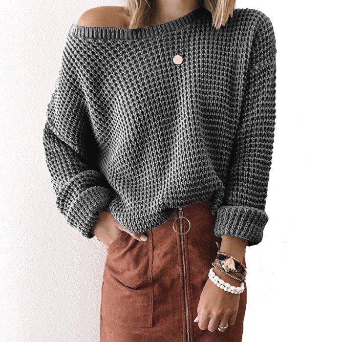 Autumn Women Knitted Solid Color Loose Sweaters