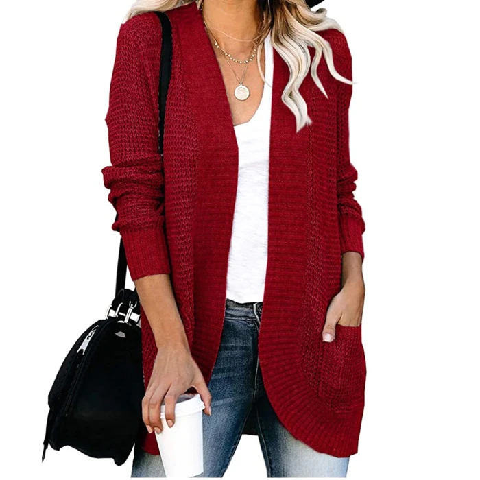 Women's Solid Color Simple Style Casual Cardigan Long-sleeved Autumn Winter Knitted Sweater Korean Fashion Loose Sweater