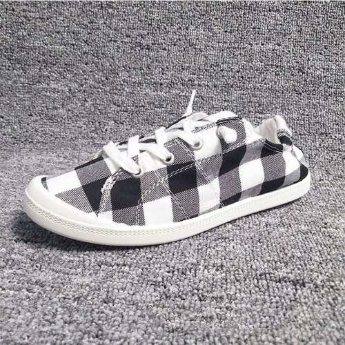 Black White Plaid Cotton Single Shoes Women's Fall  New Casual Breathable Non-slip Comfortable Walking Shoes