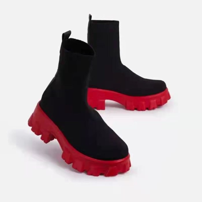 Autumn Winter Couple Socks Shoes Women Thick-soled Casual Large Size Net Red Knitted Short Boots Women botas zapatillas mujer