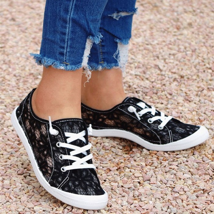 Women's Casual Flats Lace Up Solid Color Ladies Footwear Breathable Casual Sports Outdoor Sneakers
