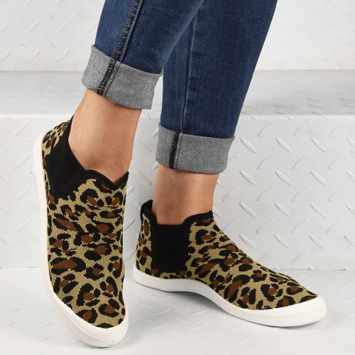Fashion Women's Casual Shoes Leopard Large Size Breathable Comfortable Slip-on Flats Outdoor Leisure Sneakers Walking Shoes