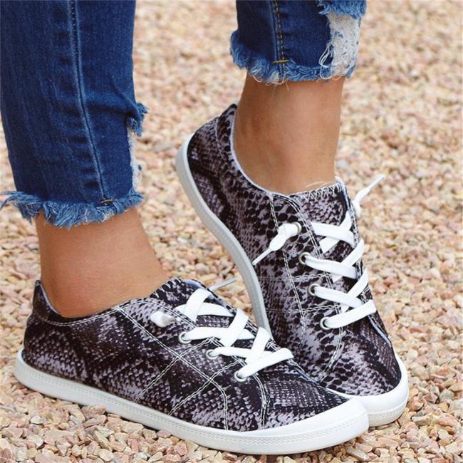 New Leopard Sneakers Women  Daily Lace Up Ladies Comfy Casual Canvas Shoes Home Outdoor Large-Sized Flats Female