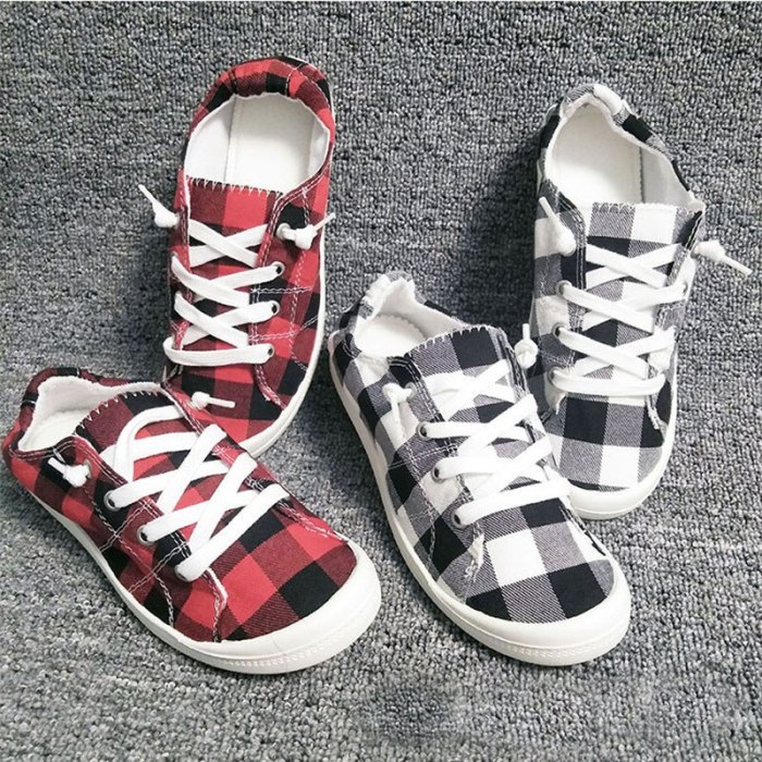 Black White Plaid Cotton Single Shoes Women's Fall  New Casual Breathable Non-slip Comfortable Walking Shoes