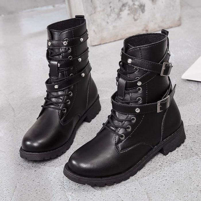 Women Fashion Black Leather Platform Gothic Boots