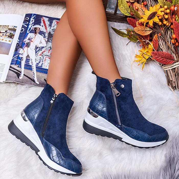 Women Boots Winter Women Snow Boots Wedges Plush Warm Super High Patchwork Female Zipper Thick Bottom Boots Fashion Ankle Boots