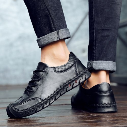 2021 Spring Casual Men Shoes Fashion Sewing Male Loafers Retro Lace Up Men Shoes Handmade Leather Ankle Loafers Male