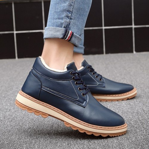 Winter velvet waterproof men's shoes fashion all-match boots  warm leisure with cotton high - top men's shoes work boots black