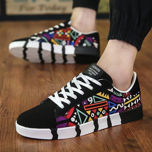 New Men Casual Shoes Printing Fashion Flat Sneakers