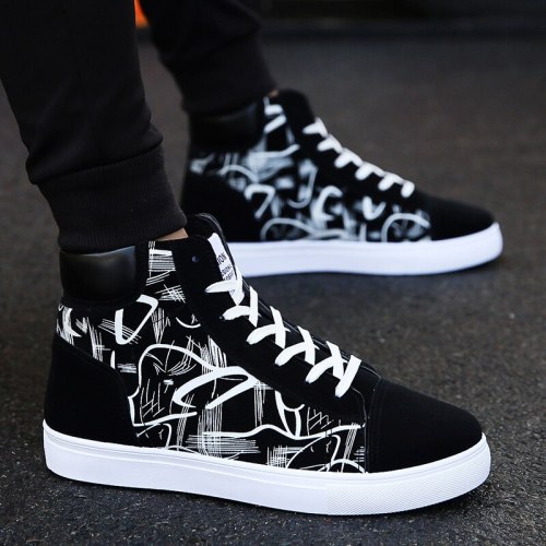 Men High top Slip On Solid Lace Up Sneakers