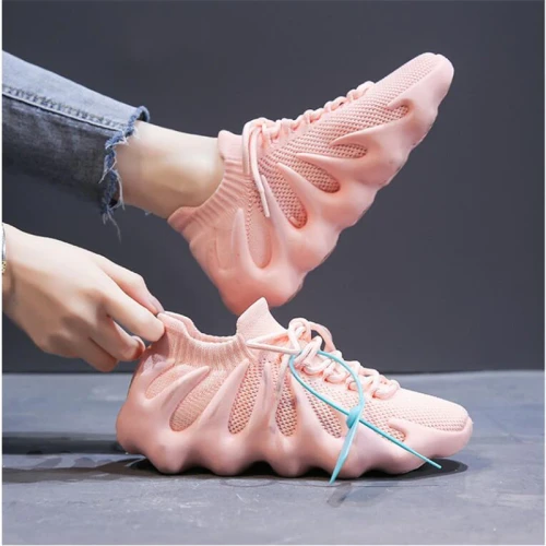Mesh Women Sneakers Flats Socks Shoes 2021 Summer Breathable Cross Tie Round Toe Casual Fashion Sport Female
