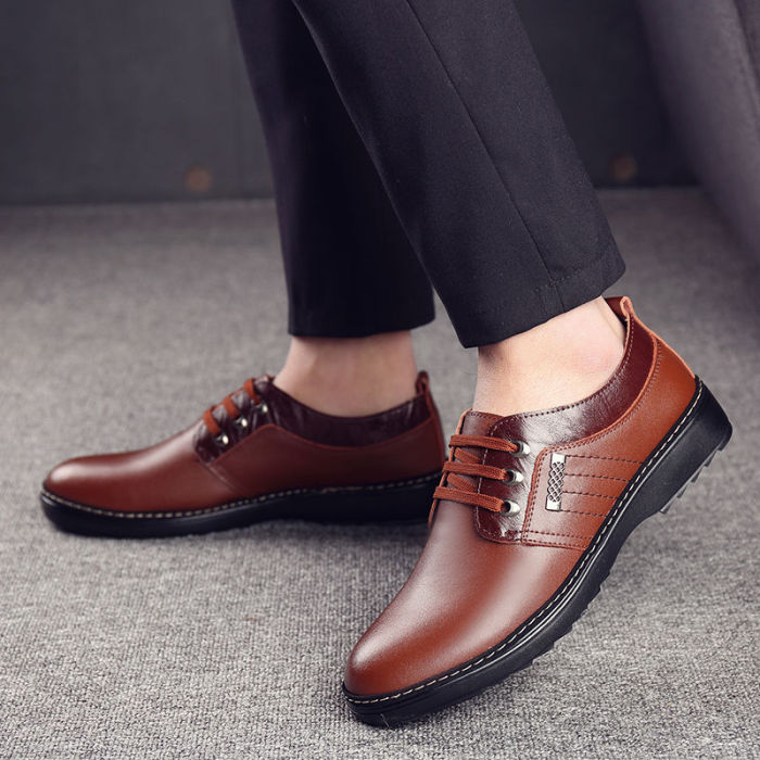 Men's real leather shoes trend all-match Dress shoes male breathable casual shoes British black business Genuine leather shoes
