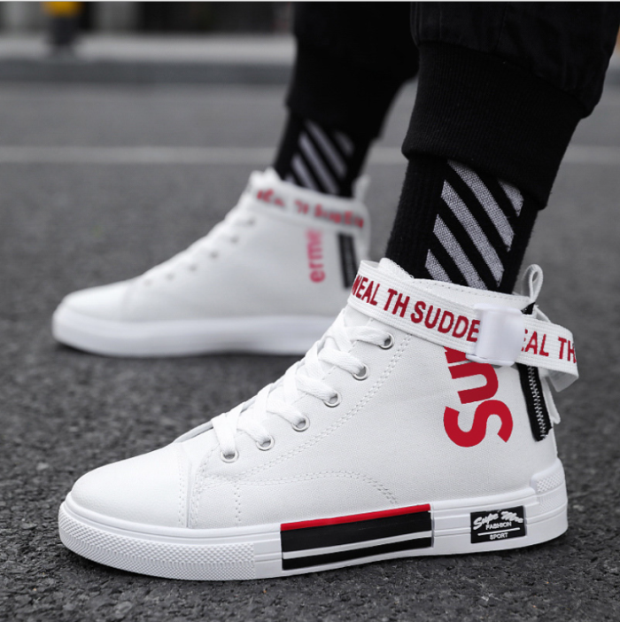 Spring New Model Hight-Top Sports Footwear Korean Style Ins Shoes Men's Canvas Skate Shoes Fashion White Men's Shoes